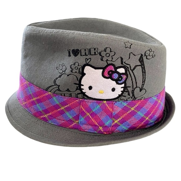 Hello Kitty Other - HELLO KITTY Fedora Grey Purple Pink Plaid Band White Hello Kitty Youth Size S/M